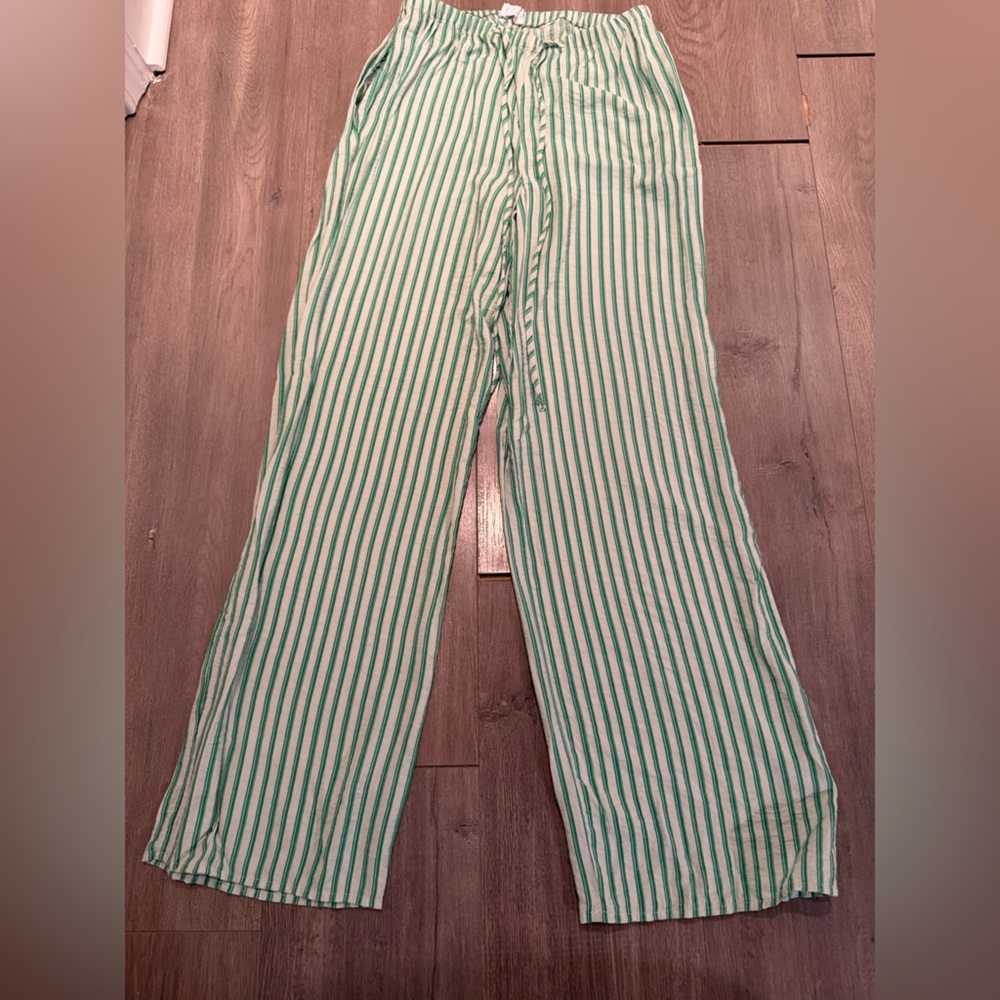 Striped Lightweight Lounge Pants in Green and White